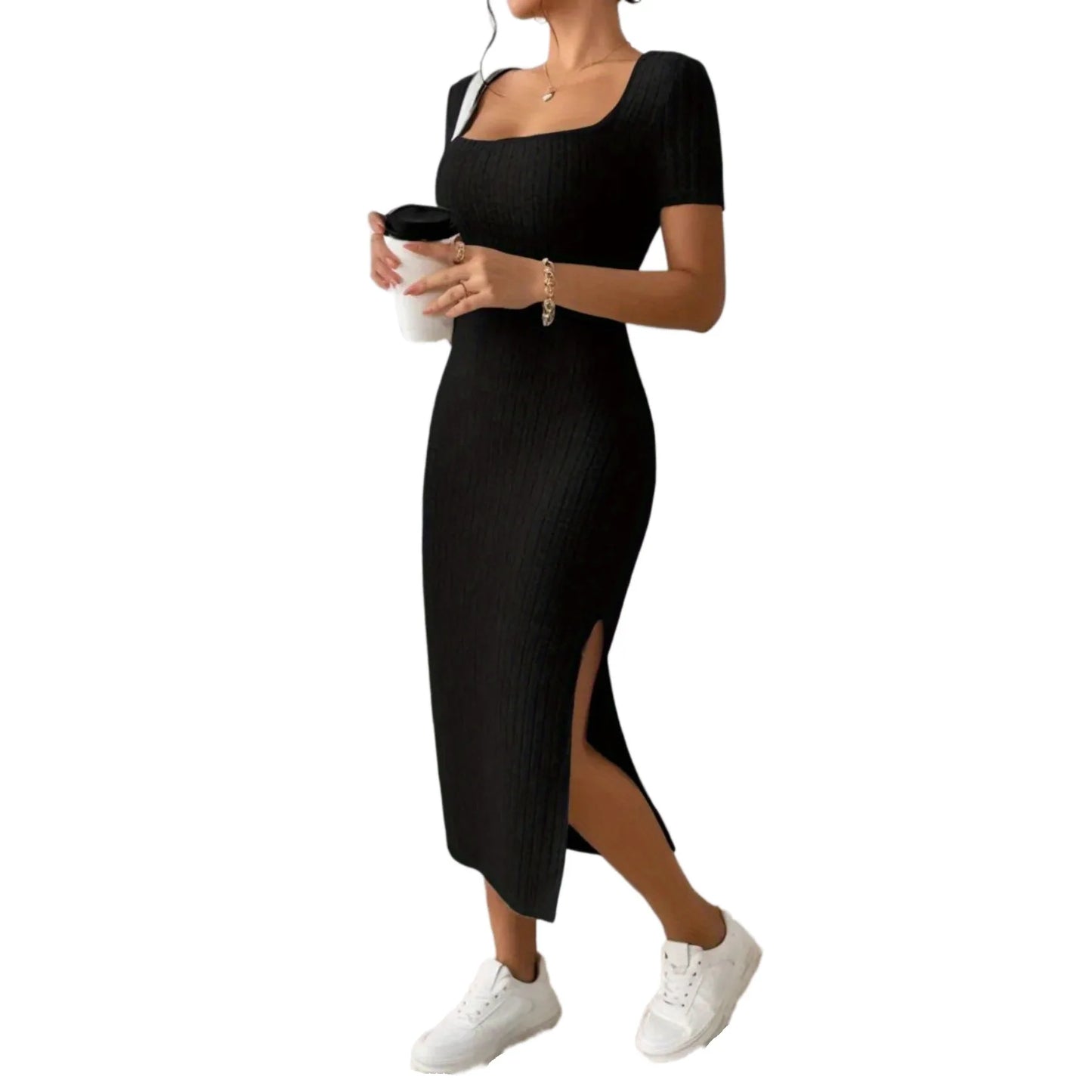 Robe Tricotée Col Carré