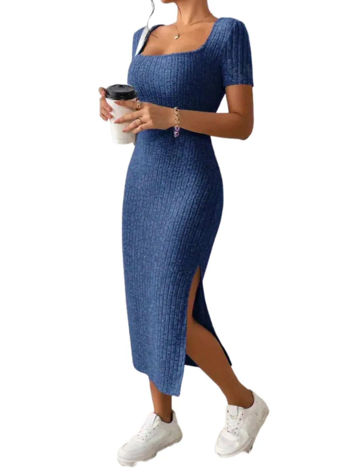 Robe Tricotée Col Carré
