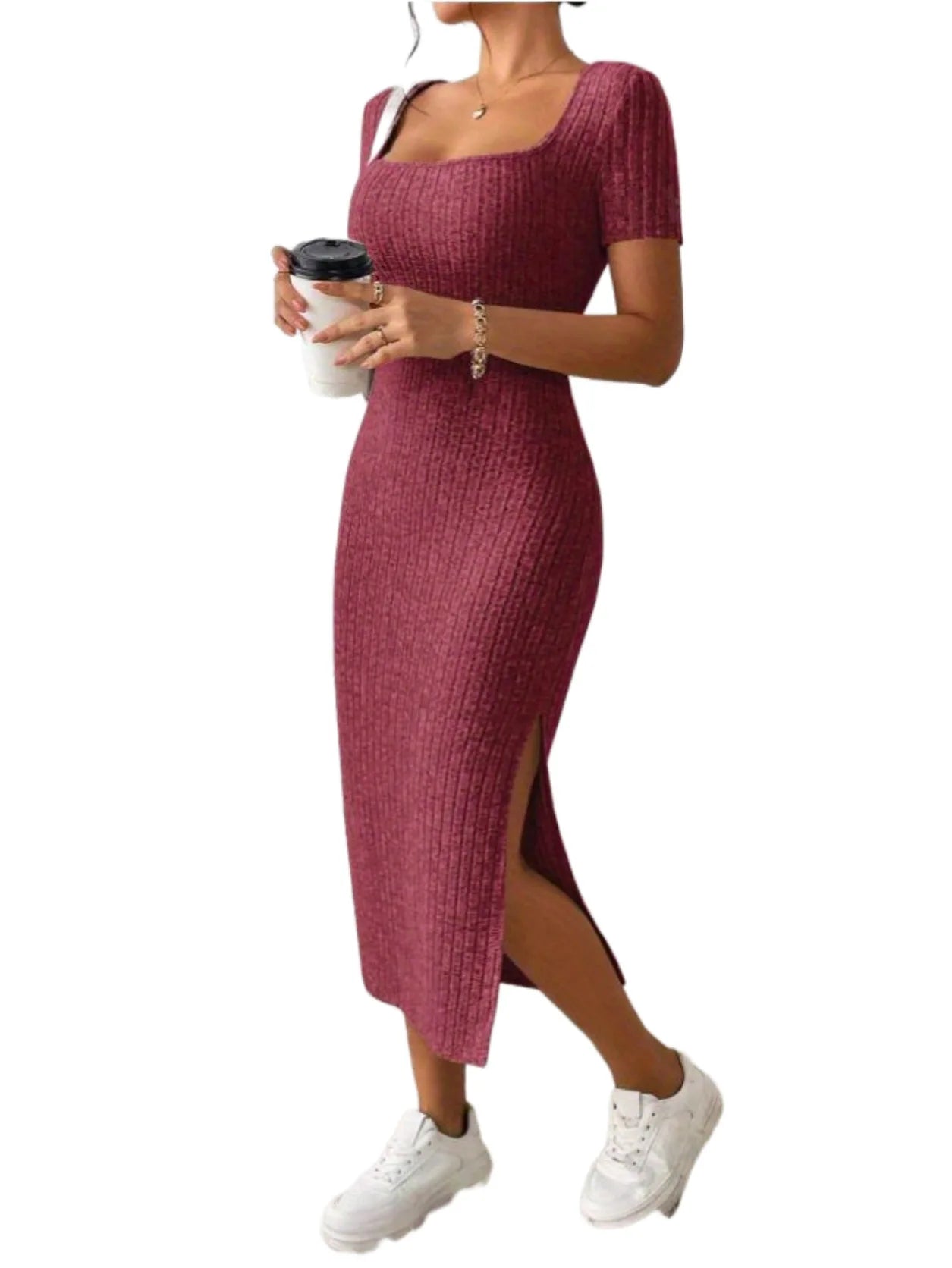 Robe Tricotée Col Carré